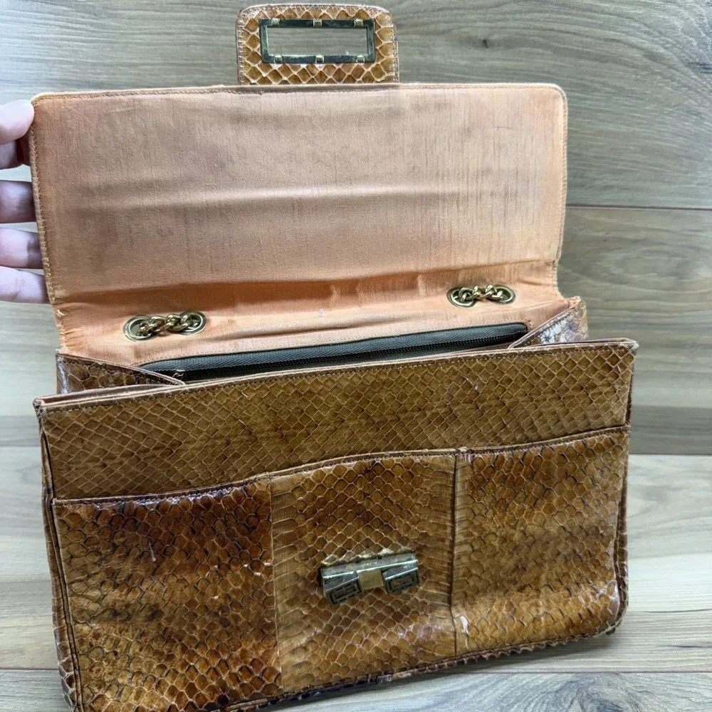 Murray Kruger Vintage Snake Skin Turnlock Flap Chain Strap Bag